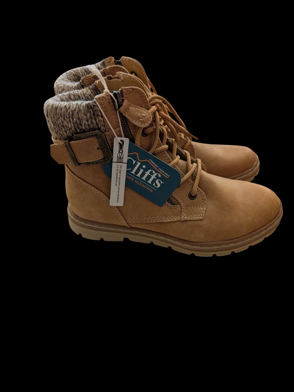 Cliffs by WHITE MOUNTAIN Tan Faux-Suede Lace-Up Boot with Knit Cuff